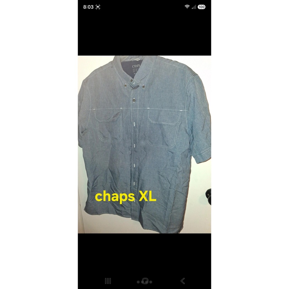 Chaps Mens XL Blue Short Sleeve Button Down Shirt Contrast Stitch Pockets